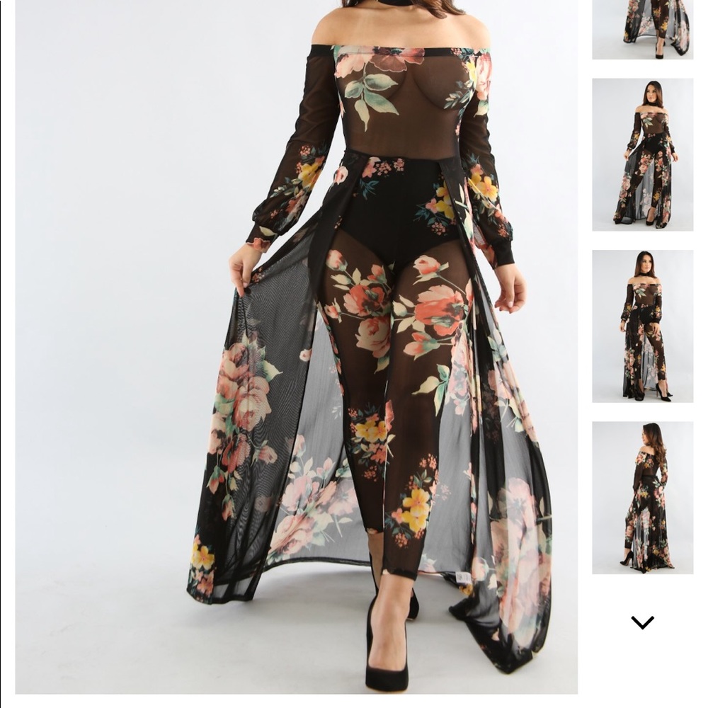 Floral Maxi Mesh Jumpsuit